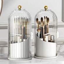 1PCS Makeup Brush Holder With Lid 360 Rotating Clear Dustproof Make Up Organizer For Vanity Bathroom Countertop - White-clear - View 2