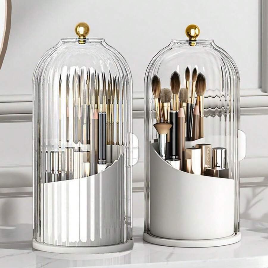 1PCS Makeup Brush Holder With Lid 360 Rotating Clear Dustproof Make Up Organizer For Vanity Bathroom Countertop