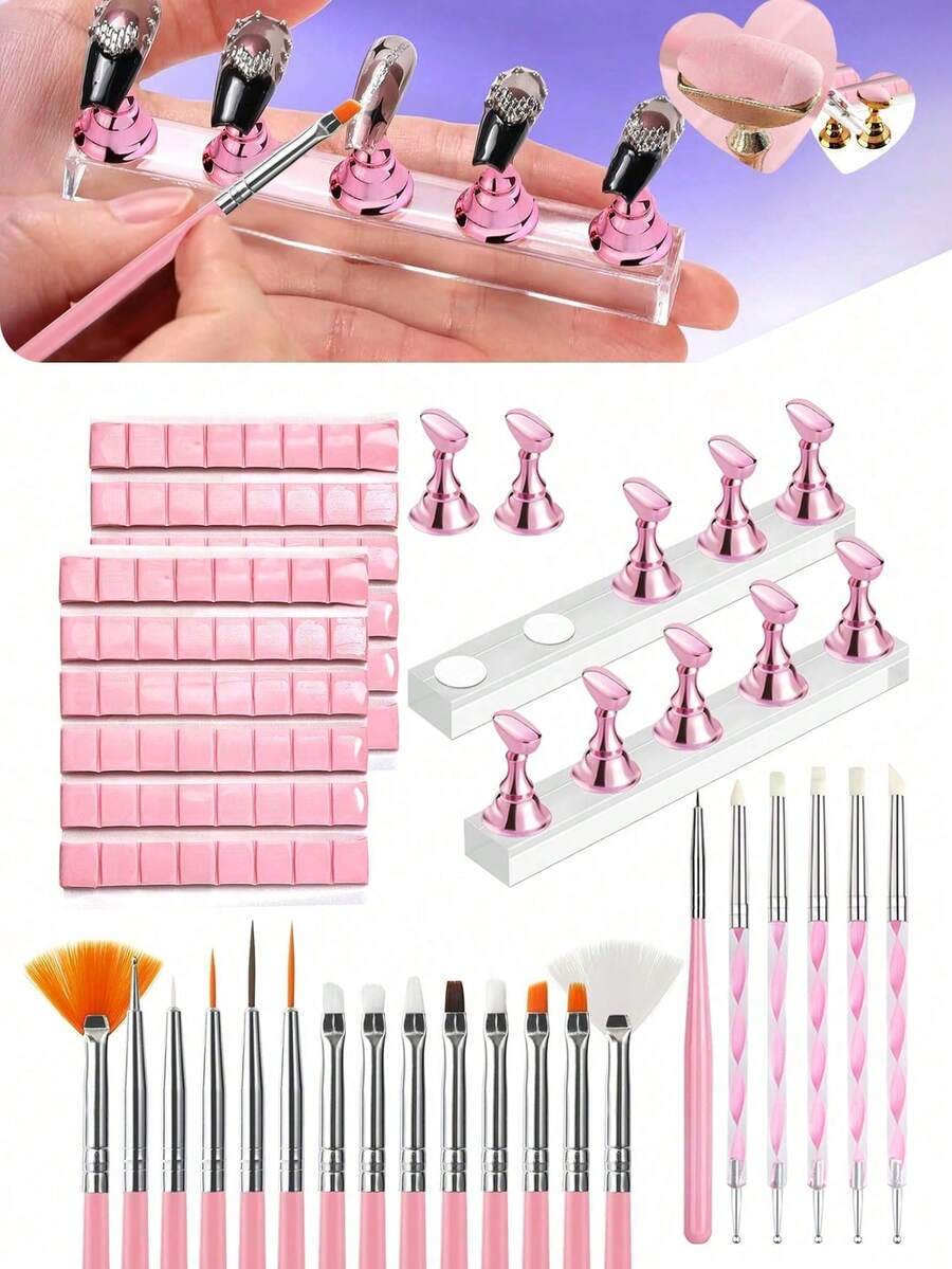 80/82件組粉色系列美甲工具組,磁吸式假指甲展示架,可用於展示與練習美甲指尖,專業美甲用品,適合居家DIY初學者與美甲沙龍,女性聖誕禮物 - 杏色 - 查看 1