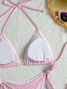 Bộ đồ bơi 2 mảnh màu hồng ngọt ngào đính nơ - Bikini màu hồng tinh tế với điểm nhấn nơ nhỏ xinh, hoàn hảo để mặc đi biển nghỉ dưỡng - Hồng - Xem 8