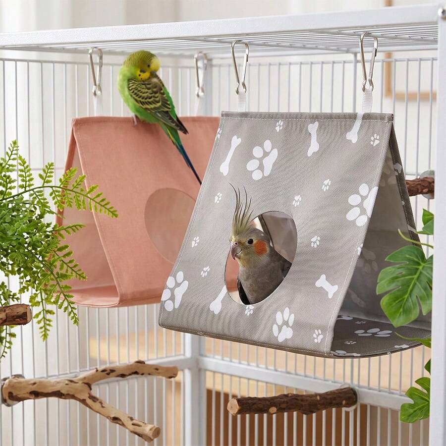 1個防水透氣鸚鵡帳篷鳥巢，三角形懸掛式鸚鵡隱蔽處，耐咬夏季遮蔽處，適用於虎皮鸚鵡、玄鳳鸚鵡和錐尾鸚鵡，鳥籠配件籠飾