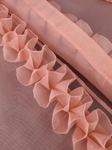 AOMEI Elegant Women's Soft Pink Loose Tulle Sheer Kimono Dress With Ruffle Front Opening And Drawstring Design, Wedding Guest Party Dress - Baby Pink - View 3