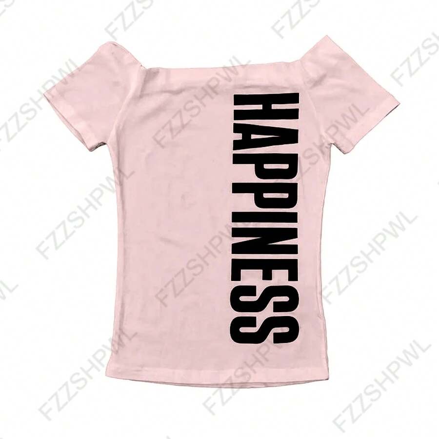 Top corto gótico punk para mujer,, ajustado, elegante, con cuello barco, manga corta, estampado, estilo rock, hop, emo, ropa urbana para chicas. - Rosa - Ver 1