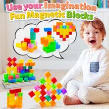 35/75pcs Transparent Magnetic Building Blocks Set, Kids Magnetic Puzzle Blocks, Portable Travel Toy, Rainbow Magnetic Cubes, Educational Toy For Boys And Girls, Random Colors - 彩色 - 查看 4
