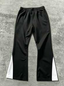 Men's Casual Sweatpants – Black And White Color Blocking With Cross Print, Drawstring Elastic Waist, Straight Leg – Comfortable And Versatile Everyday Casual Pants. - Black - View 3