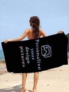 1件客製化照片海灘巾，適用於遊行、游泳、露營、野餐活動，輕量化海灘巾，自定義您的專屬海灘巾 - 彩色 - 查看 2