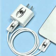 Black Spider Charging Adapter And Cable Protective Set, Compatible With Apple 18-20W Charging Cable, Anti-Breakage Cable Organizer - Multicolor - View 3