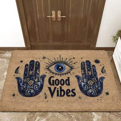 1 pieza Felpudo de franela con estampado de ojo malvado y mano de Fátima, alfombra decorativa mística bohemia, suave, antideslizante y absorbente, lavable para entrada, baño, sala de estar, dormitorio, uso interior y exterior