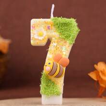 1PC Green & Yellow Bee Flower 0-9 Number Birthday Candle, Creative New Style, Forest Spring, Cartoon Bee, Suitable For Cake Decoration, Dessert Table, Party Birthday Celebration Candle - View 14