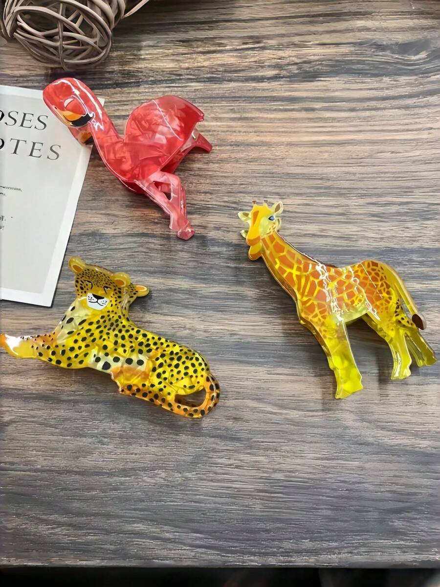 1pc Novel Flamingo Shaped Hair Clip, Red Marble Pattern Acrylic Material Clip, Strong Hold Hair Accessory For Women - Multicolor - View 1
