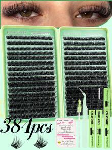 CMAYOME 320/384/448簇捲翹 10-16mm 高溶解度高容量假睫毛，放大眼睛，適合各種眼妝，含配套工具，適合初學者，獨家款，旅行、日常通勤、節慶適用 - 彩色 - 查看 16