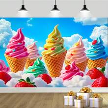 1pc Ice Cream Background, Fun Candy Theme Decoration, Suitable For Photography, Indoor And Outdoor Use - 7 - View 3