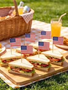 100pcs/Set American Flag 4th Of July Independence Day Thanksgiving Day Cupcake Toppers Picks For Party Decorations Supplies, Toothpicks Flags, Holiday Party Cake Decoration Flags, Hamburger Decoration Supplies, Cupcake Decoration,Independence Day Decoration Supplies - View 1