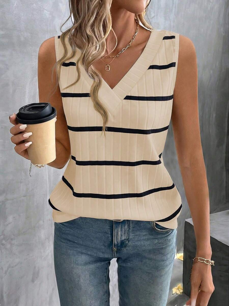 Camiseta sin mangas de mujer con cuello en V acanalado, casual y versátil - Multicolor 6 - Ver 1