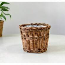 1個復古風藤編花籃、植栽盆、手工編織桌面收納籃、藤編盆栽盆、客廳裝飾、花園花盆 - A - 查看 7
