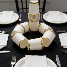 100pcs Disposable Paper Cups, 9oz, Approx 270ml, Double Gold Rim White Paper Cups, Double Gold Rim White Party Cups, Coffee Cups, Coffee Tea Cups, Cold & Hot Beverage Cups, Suitable For Birthday Parties, Family Gatherings, Picnics, Party Decorations, Party Essentials - White - View 5