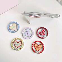 1pc Colorful Heart-Shaped Magnetic Magsafe Phone Holder, Foldable Portable Desktop Stand, Niche Korean Style - Multicolor - View 5