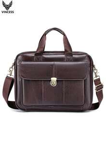 VINCESS Men's Casual Business Cow Leather Computer Bag, Large Capacity Multi Function Multi Pocket, Suitable For Laptops Or Tablets, Shoulder Carrying Shoulder Bag, Double Handle Handbag, Document Bag Suitable For Various Occasions, Travel And Business Office Commuting, Multi Functional Leather Bag - Coffee - View 9