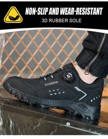 SIISEEN Men's Safety Shoes Feature A Shock-Absorbing Steel Toe Cap, Puncture-Resistant Kevlar Material, Non-Slip Rubber Sole, And A Stylish Button Design, Making Them Suitable For Outdoor Work. - Black - View 6