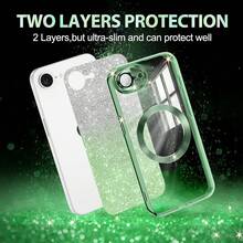 1pc Hadaasi Military Green Electroplated Magnetic Gradient Rhinestone Paper Brushed Space Case With Built-In Lens Protector Film Protective Case + Glitter Paper 2-In-1 Ultra-Thin Phone Case Compatible With Apple 17E/17Pro/17ProMax/Air/17/16Pro/16ProMax/16Plus/16/15Pro/15ProMax/15Plus/15/14Pro/14ProMax/14Plus/14/13Pro/13ProMax/13/12Pro/12ProMax/12/11ProMax/11/11Pro - Army Green - View 5