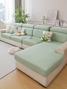 1pc Capa de sofá elástica refrescante em material de seda de gelo, refrescante no verão, resistente a sujidade, durável, lavável na máquina, não desbota, decoração para sala de estar interior, pátio exterior e férias, adequada para sofá reclinável em L de 1/2/3/4 lugares, capa para braço e encosto - Verde - Ver 5