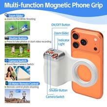 Magnetic Phone Camera Grip Smartphone Shooting Holder With Detachable Remote Control Selfie/Video Recording Handle Shooting Aid Grip For IPhone & Android With Shutter Button, Creator Kit Fo Selfies/Vlogging/Video/Tk - White - View 4
