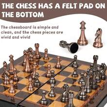 Easytoday 高級西洋棋組 38cm/15吋摺疊棋盤，全新工藝金屬棋子附2個額外皇后，適合各種節日禮物 - 彩色 - 查看 5