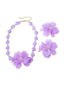 3 Stück/Set Boho-Stil Blumen Anhänger Perlen Halskette & Ohrringe Set, geeignet für Damen Alltag & Sommerurlaub - Violett - Übersicht 6
