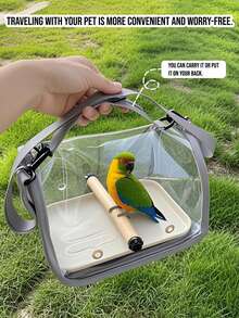 1-Set Foldable Transparent Bird Carrier With Perch And Removable Tray, Breathable Parrot Travel Cage With Panoramic Window And Top Handle For Cockatiels, Conures, Budgies, Pigeons And Small Pets, Outdoor Walks, Vet Visits And Short Trips - View 12