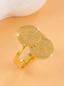 1pc Fashionable Personalized Coin Ring, Suitable For Women's Party Wear, Holiday Gift - Gold - View 9