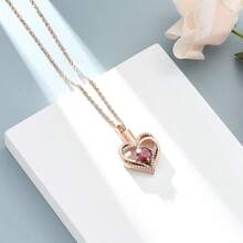 Cremation Jewelry Heart Urn Necklace For Ashes For Women Gilrs Memorial Keepsake Birthstone Pendant - Rose Gold-red - View 4