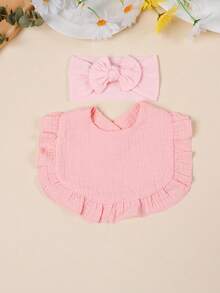 3pcs Cute Soft Elastic Baby Bow Headband Set, 3pcs Candy Color Baby Bib Drool Cloth Set, Suitable For Daily Wear, All Seasons - Multicolor - View 5