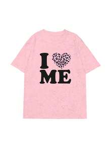 Heart Confession Print Short Sleeve T-Shirt, Casual Loose Multi-Purpose Fashion Top, Summer New Style - Spotted - Pink - View 7