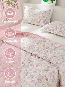1pc Red Floral Cooling Quilt, Air Conditioning Blanket, Breathable & Lightweight, Soft & Comfortable, Suitable For All Bed Sizes, Perfect For Home & Dorm, Pillow & Pillowcase Not Included - Multicolor - View 5