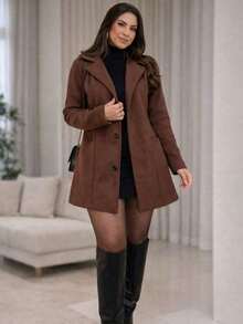 Women's Medium Overcoat With Pockets And Buttons, Elegant Wool, Winter - Rust Brown - View 1