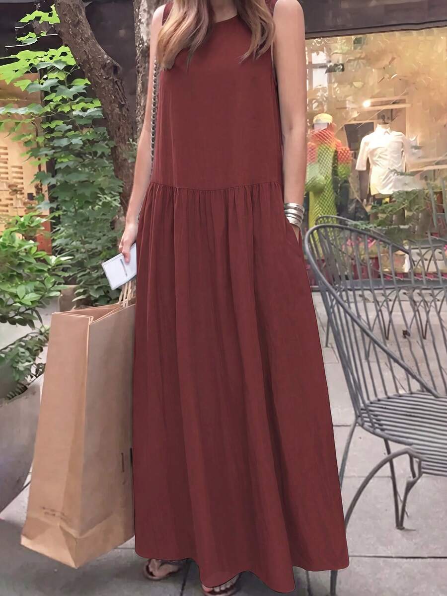 Đầm maxi dài tay không tay cổ tròn dáng rộng màu trơn, thích hợp mặc mùa xuân hè, áo khoác cardigan dài tay, áo khoác ngoài phối màu thời trang, trang phục đi học, áo sơ mi dài kiểu Mỹ, trang phục giáo viên, trang phục đi làm, phong cách tối giản, trang phục công sở, cổ điển, đơn giản, màu đỏ thanh lịch kiểu Pháp - Đỏ - Xem 1