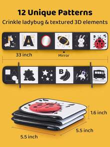 Newborn Black & White Baby Book 1 - Tummy Time Mirror & Sensory Toy, Soft Montessori Toy For Infant Visual Stimulation, Brain Development And Early Learning, High Contrast Toy For Babies 6 Months+ - Multicolor - View 8