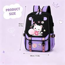 可愛粉色貓咪主題輕量後背包，適合學生。牛津布肩背包，時尚多色包款，大容量可折疊日常後背包，適合女性，戶外使用，書包，返校季後背包 - 可愛貓 - 查看 9