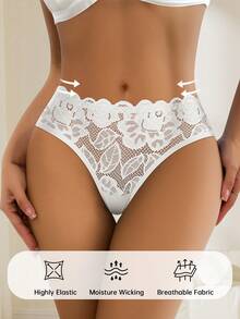 3pcs Women's Mid-Waist Lace Print Briefs, Comfortable, Skin-Friendly, Breathable, Available In S-XXL - Multicolor - View 3