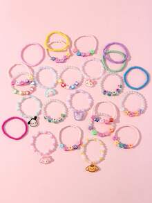 SANRIO 4件/組 三麗鷗可愛貓咪狗咪吊墜心形串珠手鍊手環飾品，適合節日派對、學校、生日禮物、女孩佩戴，彩色珠子隨機 - 彩色 - 查看 3