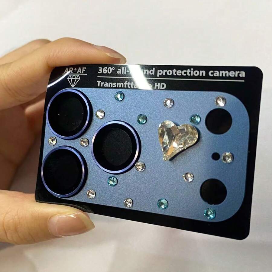 Miếng dán ống kính camera hình trái tim lấp lánh sang trọng, sáng tạo dành cho iPhone 17 Pro Max, vòng bảo vệ camera sau cho iPhone 17 Pro. - Màu xanh lam - Xem 1