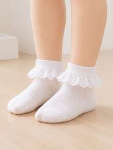 1 par de calcetines de malla blanca con volantes de estilo princesa para niñas, calcetines de bebé para uso diario - Blanco - Ver 6