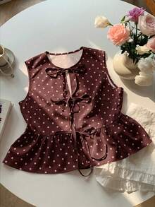 Blusa de rayas y estampado sin mangas para uso diario sencilla, tops sin mangas - Marrón - Ver 1