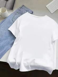 100% Cotton. Casual Short-Sleeved Printed T-Shirt. Loose-Fitting, Mid-Length Short-Sleeved T-Shirt With 1pac Anime Eyes Motif, Casual Y2K-Style Summer Top. Spring/Summer Top. - 白色 - 查看 2
