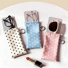 1pc Polka Dot PU Leather Fashion Glasses Pouch, Auto-Closing Spring Eyeglass Case With Keychain Hook, Portable Anti-Scratch Glasses Storage Bag With Built-In Cleaning Cloth, Cute Protective Cover Suitable For Travel And Daily Use - View 3