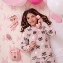 Children's Plush Teddy Pajamas For Winter, Cold Weather, Closed, Nerd Bear - 杏色 - 查看 4