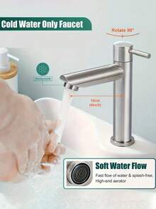 Single Hole Stainless Steel Bathroom Basin Faucet, Single Handle Cold Water Bathroom Sink Faucet, Brushed Finish, 304 Stainless Steel Construction, Single Handle Ceramic Valve Core, Single Hole Installation, Classic Cold Water Design, Modern Minimalist Style, Suitable For Kitchen Sink, Bathroom Washbasin And Vanity, Modern Home Decor, Modern Bathroom, Home Bathroom And Outdoor RV Sink Faucet, Ideal Gift For Family And Friends - Silver Straight Tip - View 3