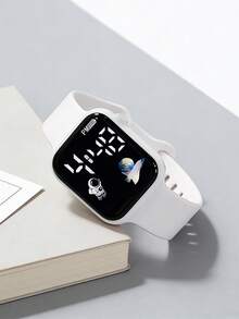 2pcs/Set Fashionable Astronaut Pattern LED Square Digital Sports Watch With Football Bracelet, Displays Date And Time, Suitable As Birthday Or Back To School Gift For Teenagers - Multicolor - View 3