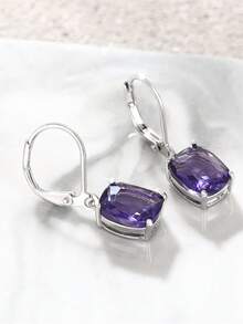 1 paire de boucles d'oreilles pendantes en zirconium cubique charmantes, conçues pour les femmes, convenant pour les mariages, les fiançailles, les fêtes d'anniversaire, les cadeaux de la Saint-Valentin - Prune - Voir 2