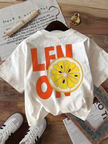-Women's Short Sleeve T-Shirt With Lemon Print And LEMON Lettering - Casual Double-Sided Crew Neck Top, Suitable For Everyday Use, Machine Washable, Basic T-Shirt For Women. - White - View 3